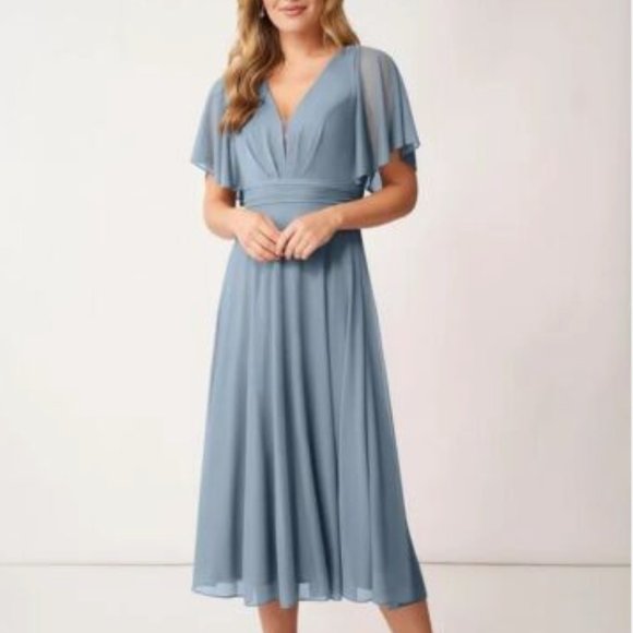 Azazie Tinsley Dress - Dusty Blue - Size 8 - Picture 1 of 4